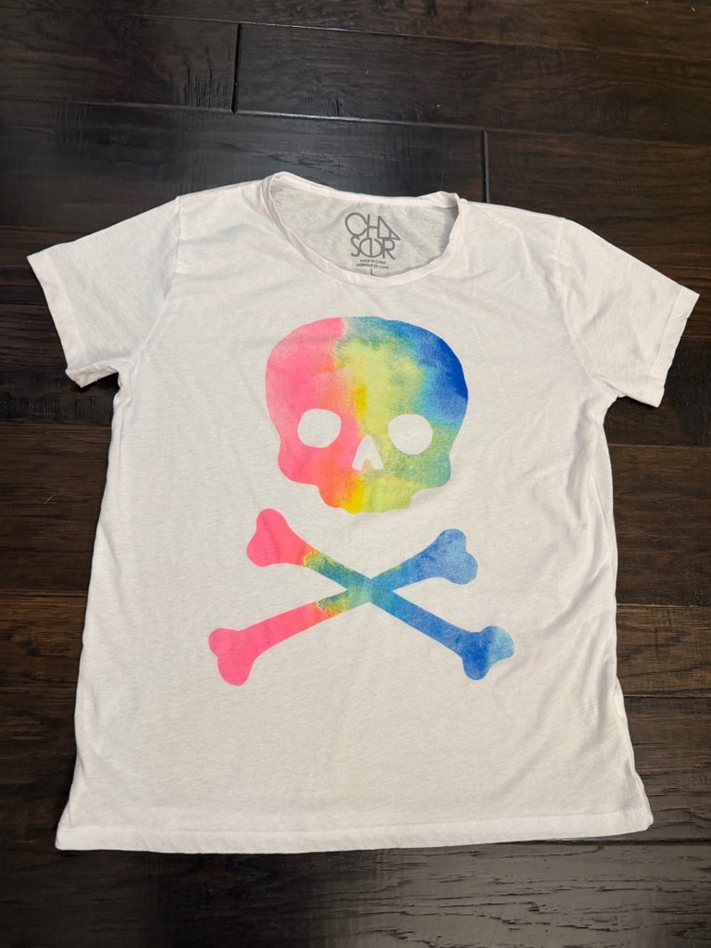 Chaser White Tee with Rainbow Watercolor Skull Halloween Costume